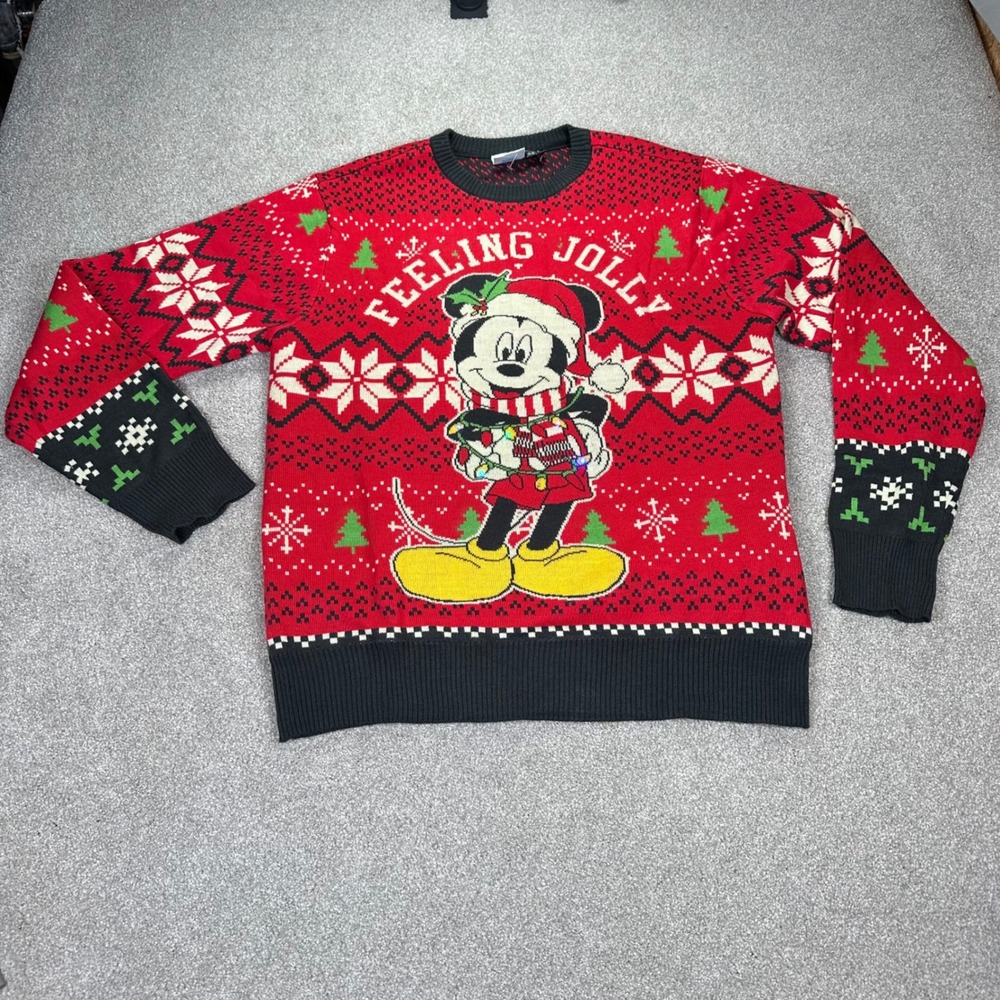Disney Mickey Mouse Feeling Jolly Christmas Light Up Sweater Women's‎ SM